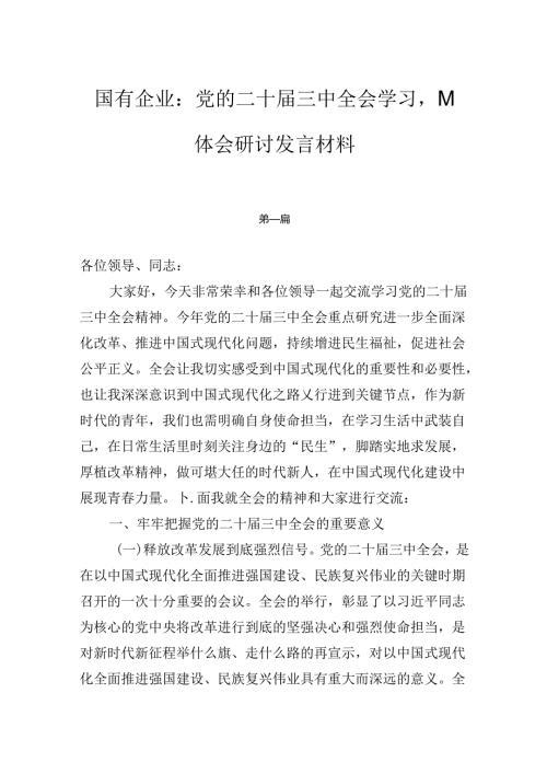国有企业：党的二十三中全会学习心得体会研讨发言材料3篇.docx