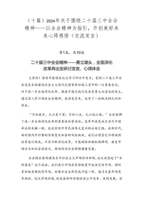 （十篇）2024年关于围绕二十三中全会精神——以全会精神为指引开创美好未来心得感悟（交流发言）.docx