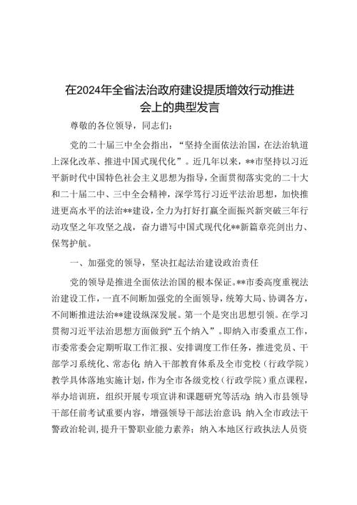 在2024年全省法治政府建设提质增效行动推进会上的典型发言.docx
