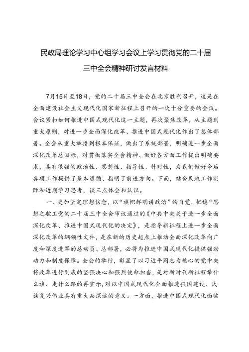 民政局理论学习中心组2024年学习会议上学习贯彻党的二十三中全会精神研讨发言材料.docx