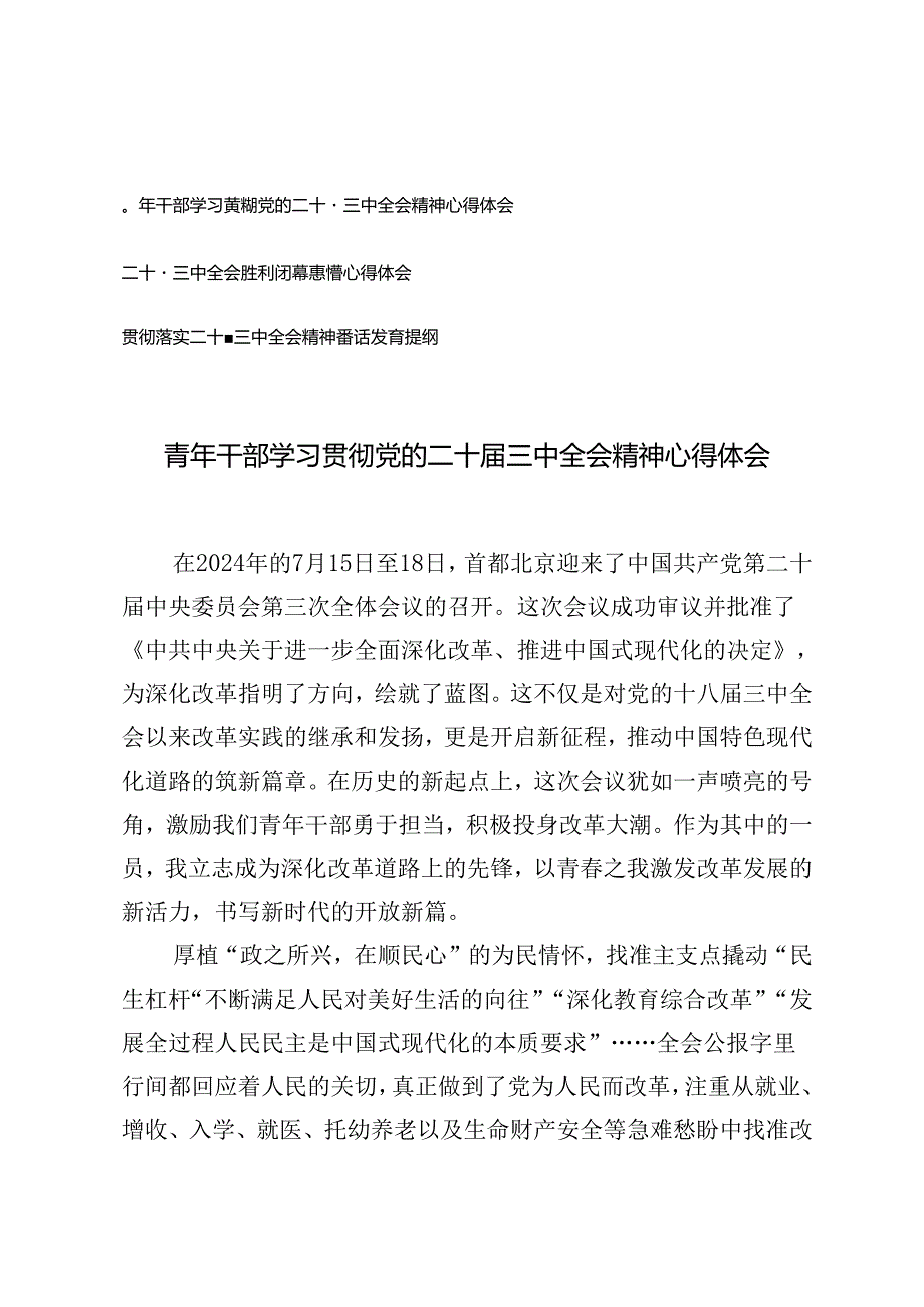 3篇 2024年青年干部学习贯彻党的二十三中全会精神心得体会.docx_第1页