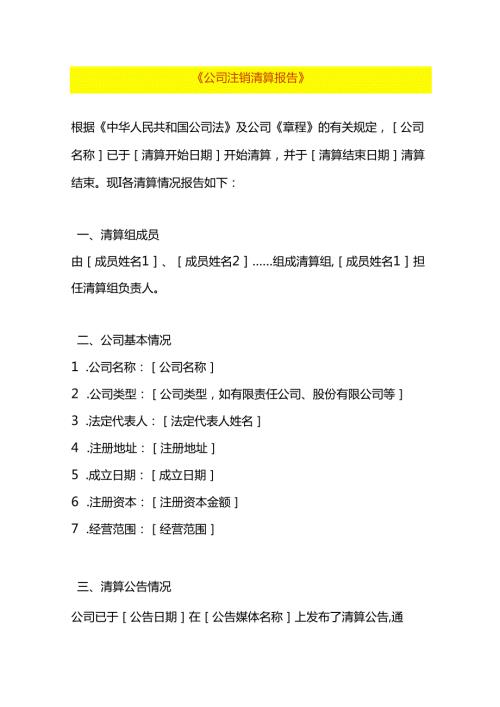 企业管理公司注销清算报告模板.docx