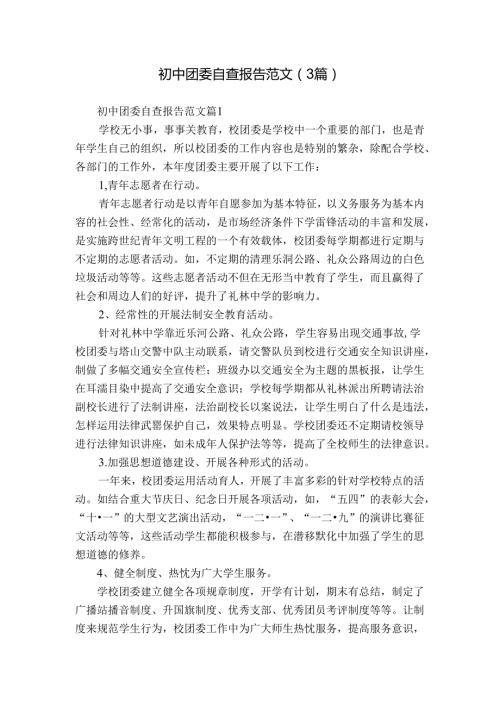 初中团委自查报告范文（3篇）.docx