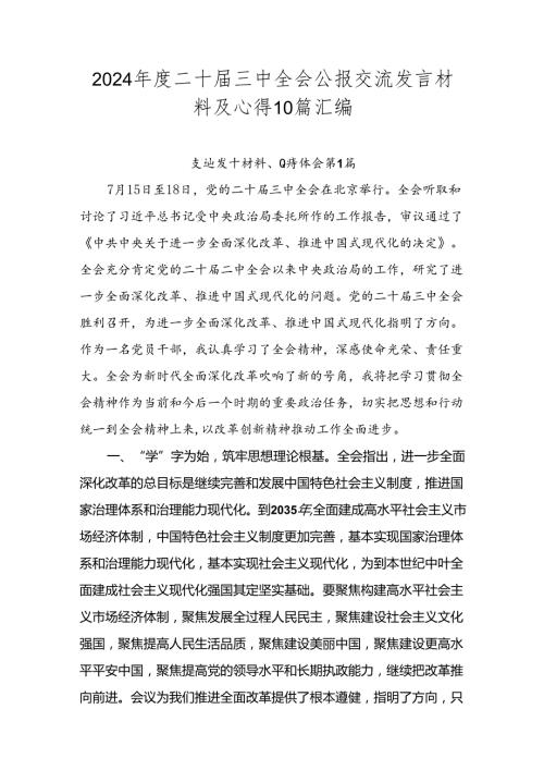 2024二十三中全会公报交流发言材料及心得10篇汇编.docx