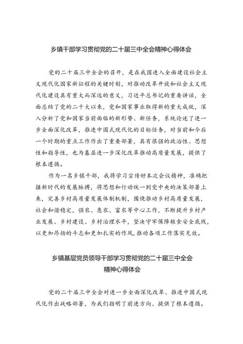 乡镇干部学习贯彻党的二十三中全会精神心得体会5篇专题资料.docx
