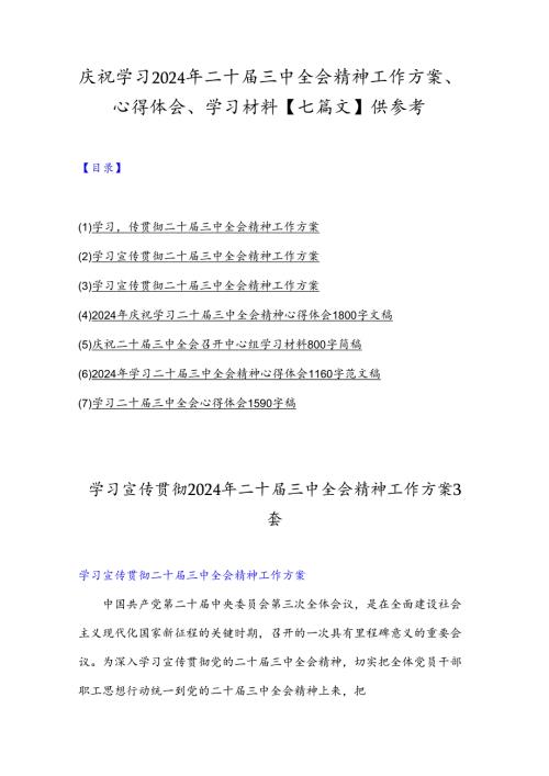 庆祝学习2024年二十三中全会精神工作方案、心得体会、学习材料【七篇文】供参考.docx