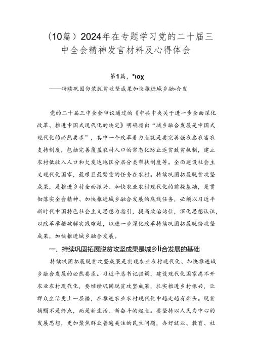 （10篇）2024年在专题学习党的二十三中全会精神发言材料及心得体会.docx