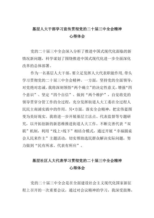 基层人大干部学习宣传贯彻党的二十三中全会精神心得体会5篇（精选版）.docx