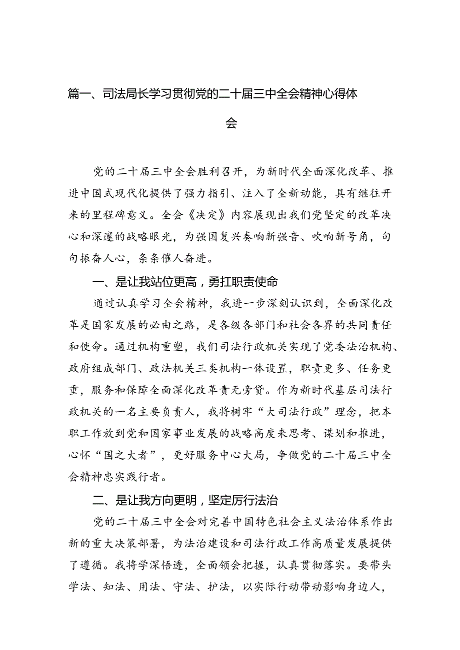 （10篇）司法局长学习贯彻党的二十三中全会精神心得体会（精选）.docx_第2页