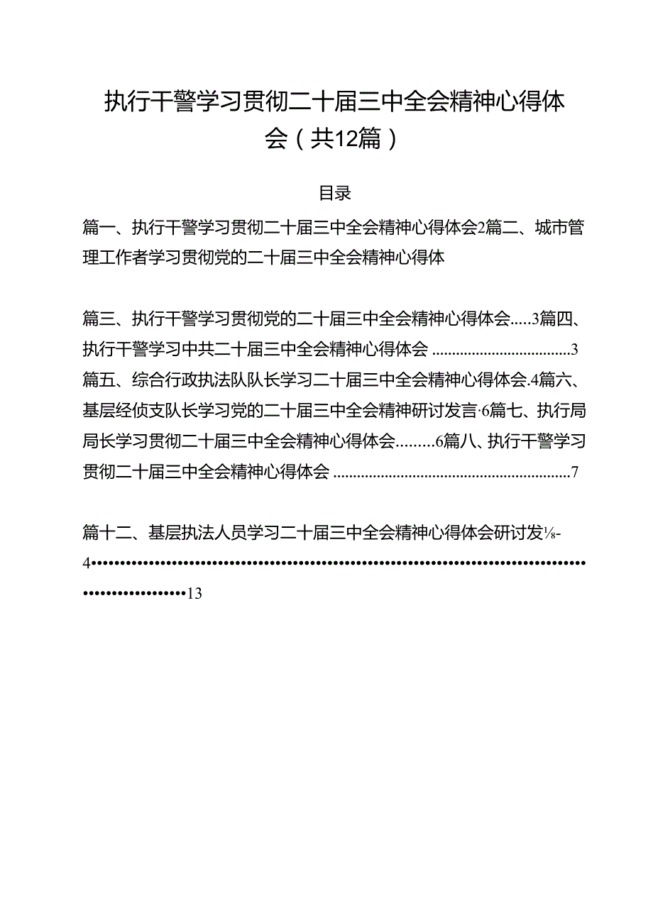 执行干警学习贯彻二十三中全会精神心得体会12篇（详细版）.docx_第1页