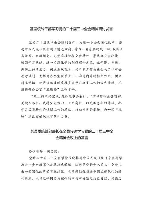 （9篇）基层统战干部学习党的二十三中全会精神研讨发言范文.docx