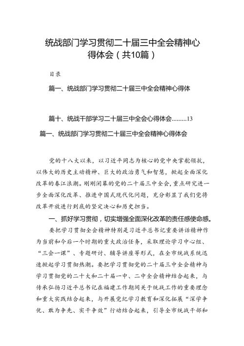 （10篇）统战部门学习贯彻二十三中全会精神心得体会范文.docx