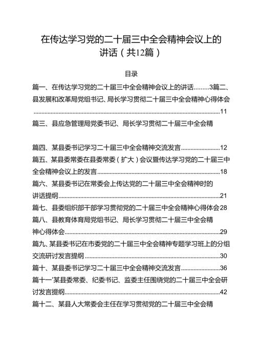 在传达学习党的二十三中全会精神会议上的讲话（合计12份）.docx