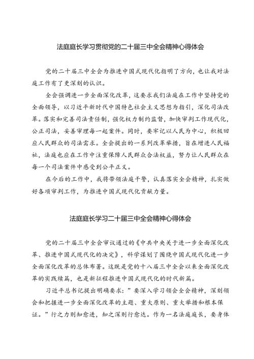 法庭庭长学习贯彻党的二十三中全会精神心得体会范本7篇（详细版）.docx