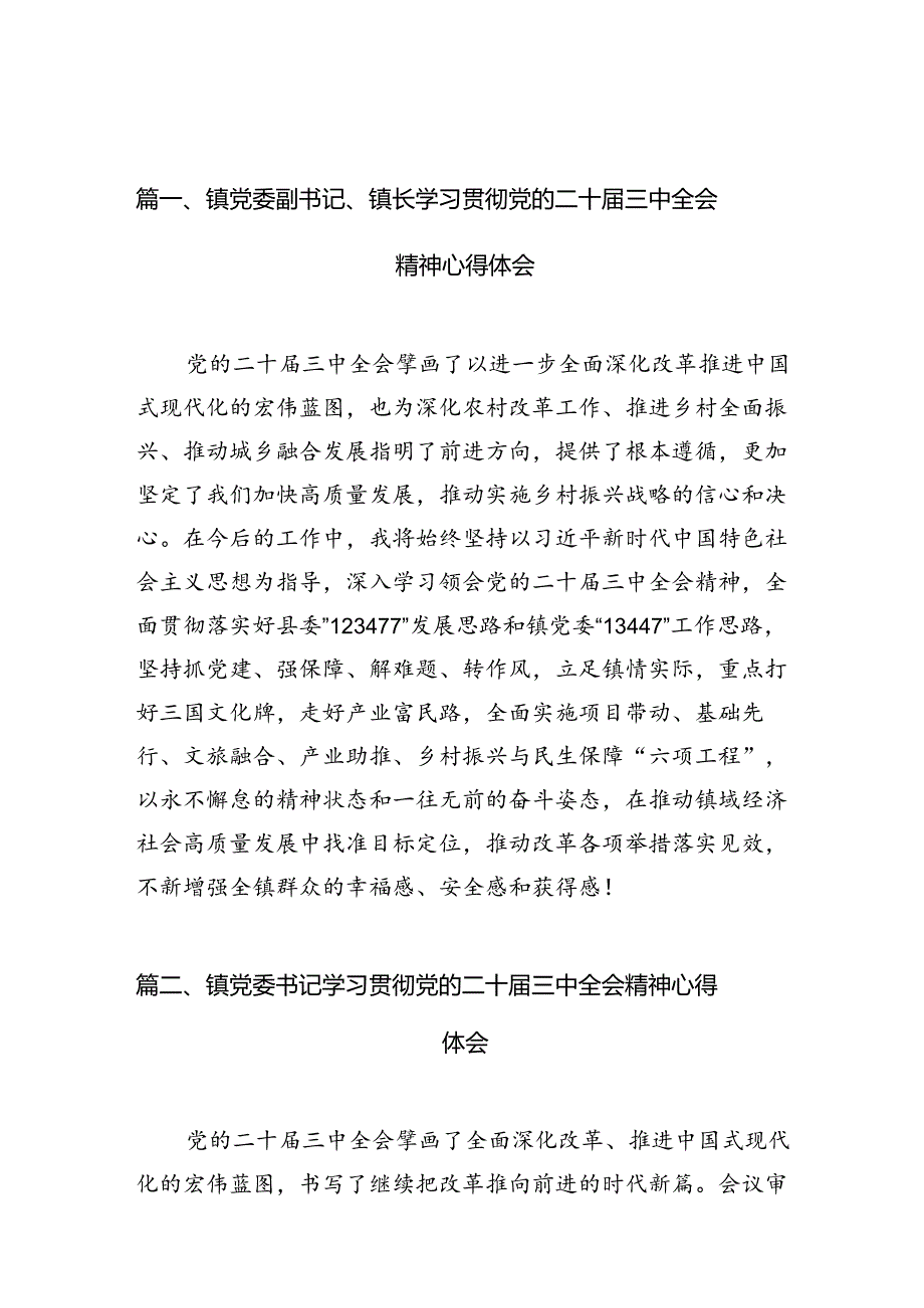 （10篇）镇党委副书记、镇长学习贯彻党的二十三中全会精神心得体会（精选）.docx_第3页