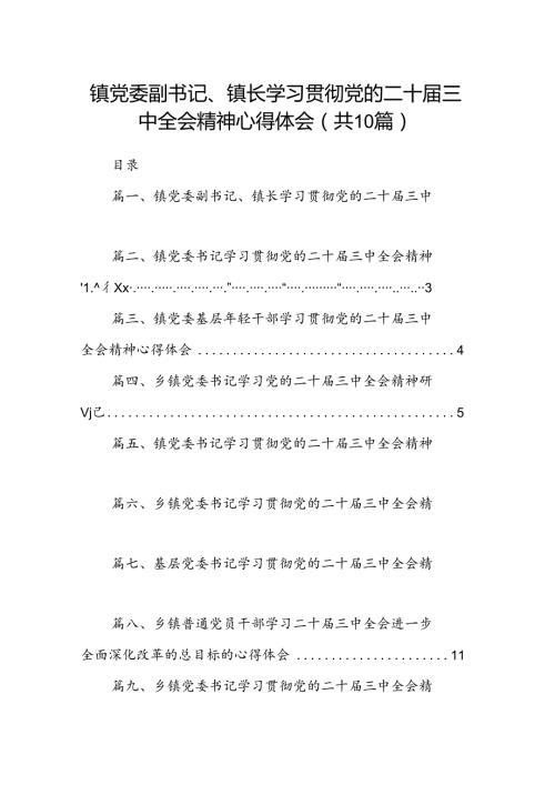 （10篇）镇党委副书记、镇长学习贯彻党的二十三中全会精神心得体会（精选）.docx