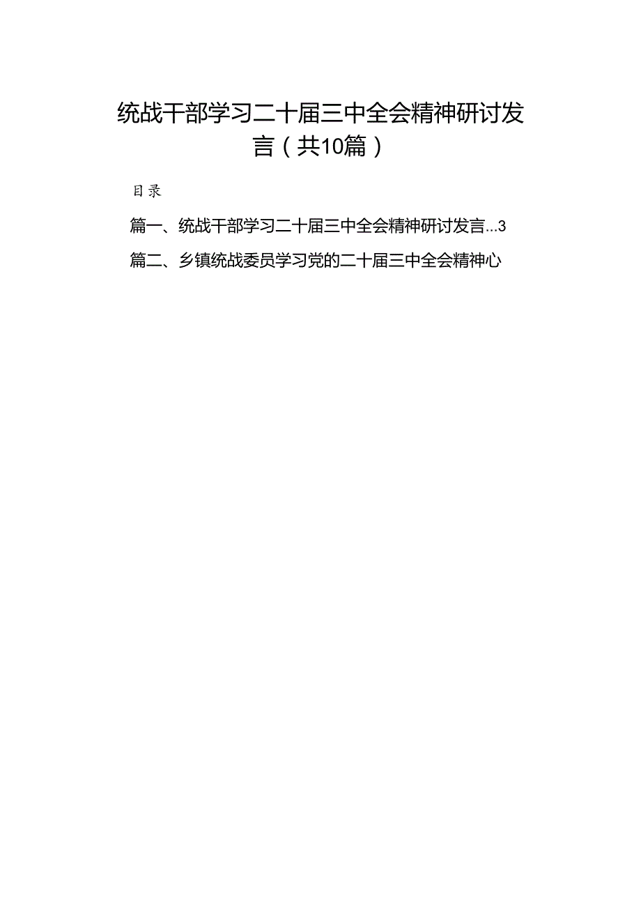 （10篇）统战干部学习二十三中全会精神研讨发言（详细版）.docx_第1页