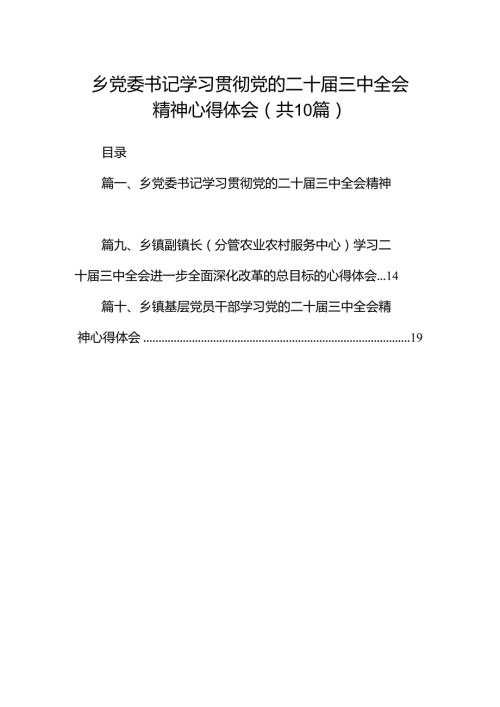 乡党委书记学习贯彻党的二十三中全会精神心得体会(10篇集合).docx