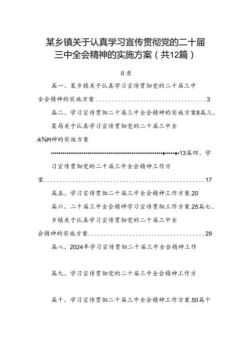 （12篇）某乡镇关于认真学习宣传贯彻党的二十三中全会精神的实施方案（精选）.docx