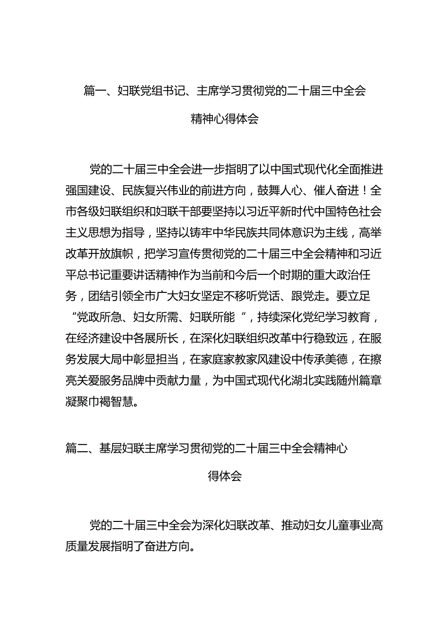 （10篇）妇联党组书记、主席学习贯彻党的二十三中全会精神心得体会（最新版）.docx_第2页