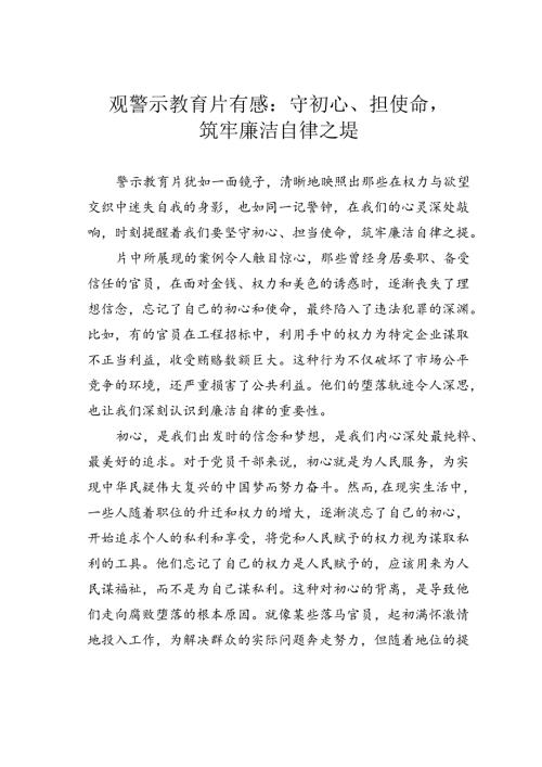 观警示教育片有感：守初心、担使命筑牢廉洁自律之堤.docx