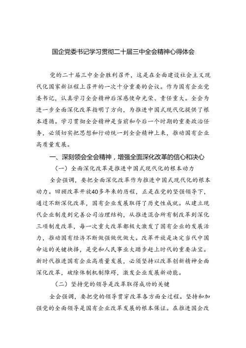 国企党委书记学习贯彻二十三中全会精神心得体会7篇供参考.docx