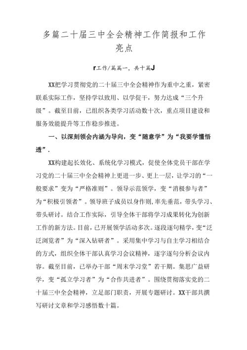 多篇二十三中全会精神工作简报和工作亮点.docx