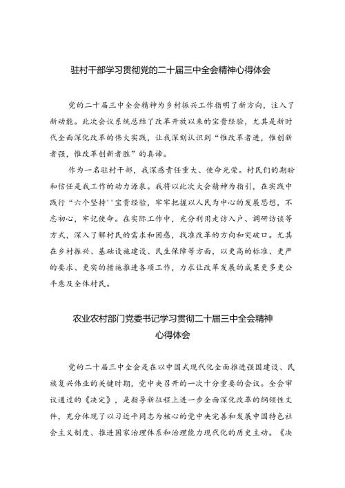 （9篇）驻村干部学习贯彻党的二十三中全会精神心得体会（精选）.docx