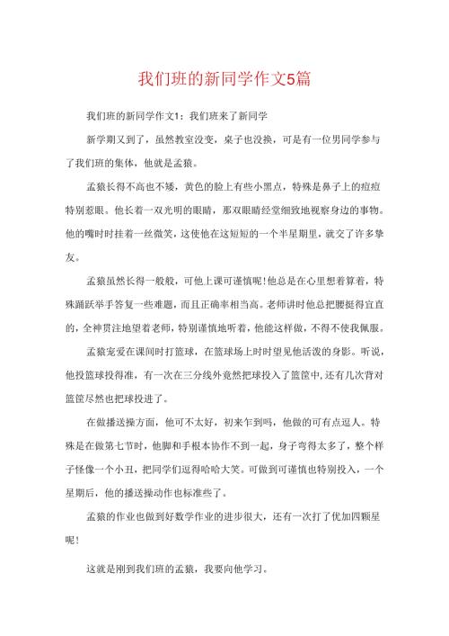 我们班的新同学作文5篇.docx