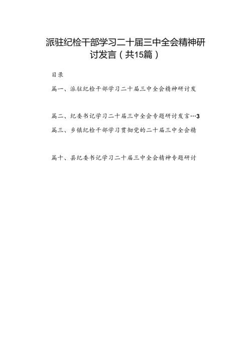 （15篇）派驻纪检干部学习二十三中全会精神研讨发言（最新版）.docx
