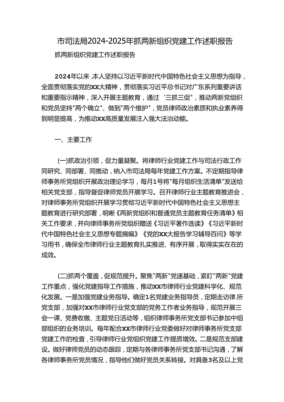 市司法局20242025年抓两新组织党建工作述职报告.docx_第1页