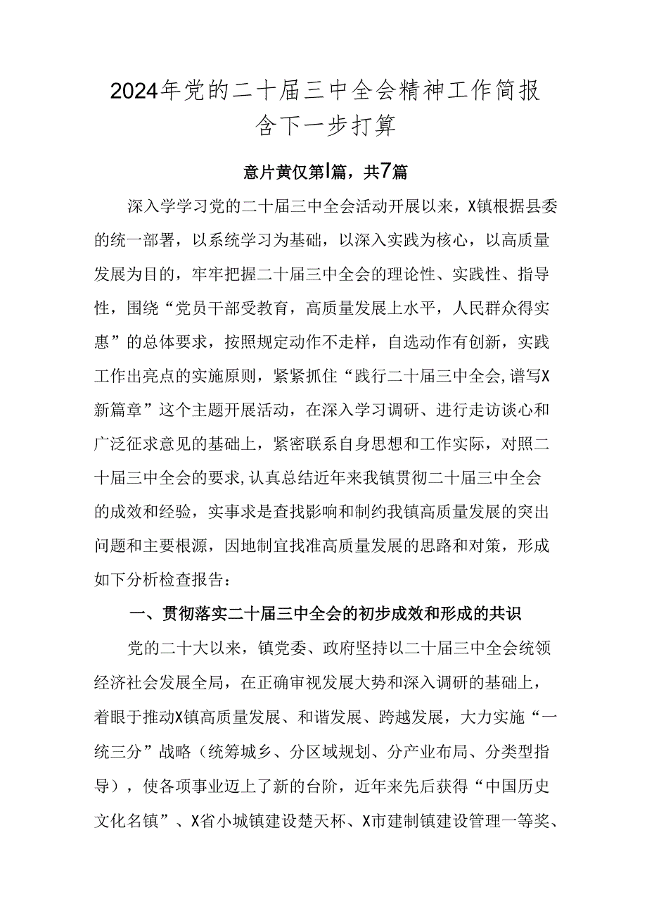 2024年党的二十三中全会精神工作简报含下一步打算.docx_第1页