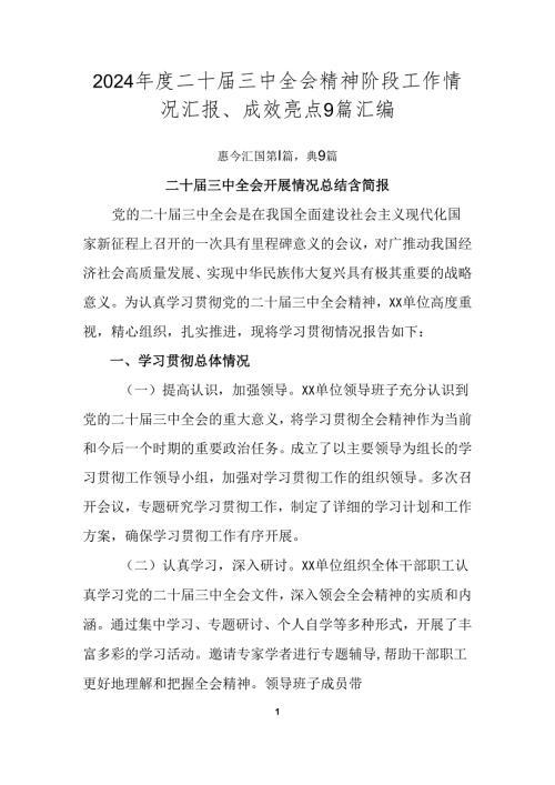 2024二十三中全会精神阶段工作情况汇报、成效亮点9篇汇编.docx