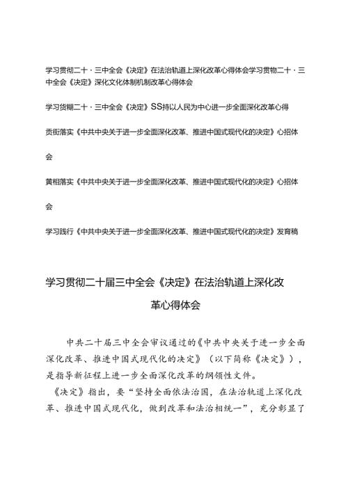 6篇 学习践行《中共中央关于进一步全面深化改革、推进中国式现代化的决定》发言稿心得.docx