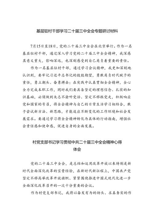 （9篇）基层驻村干部学习二十三中全会专题研讨材料范文.docx