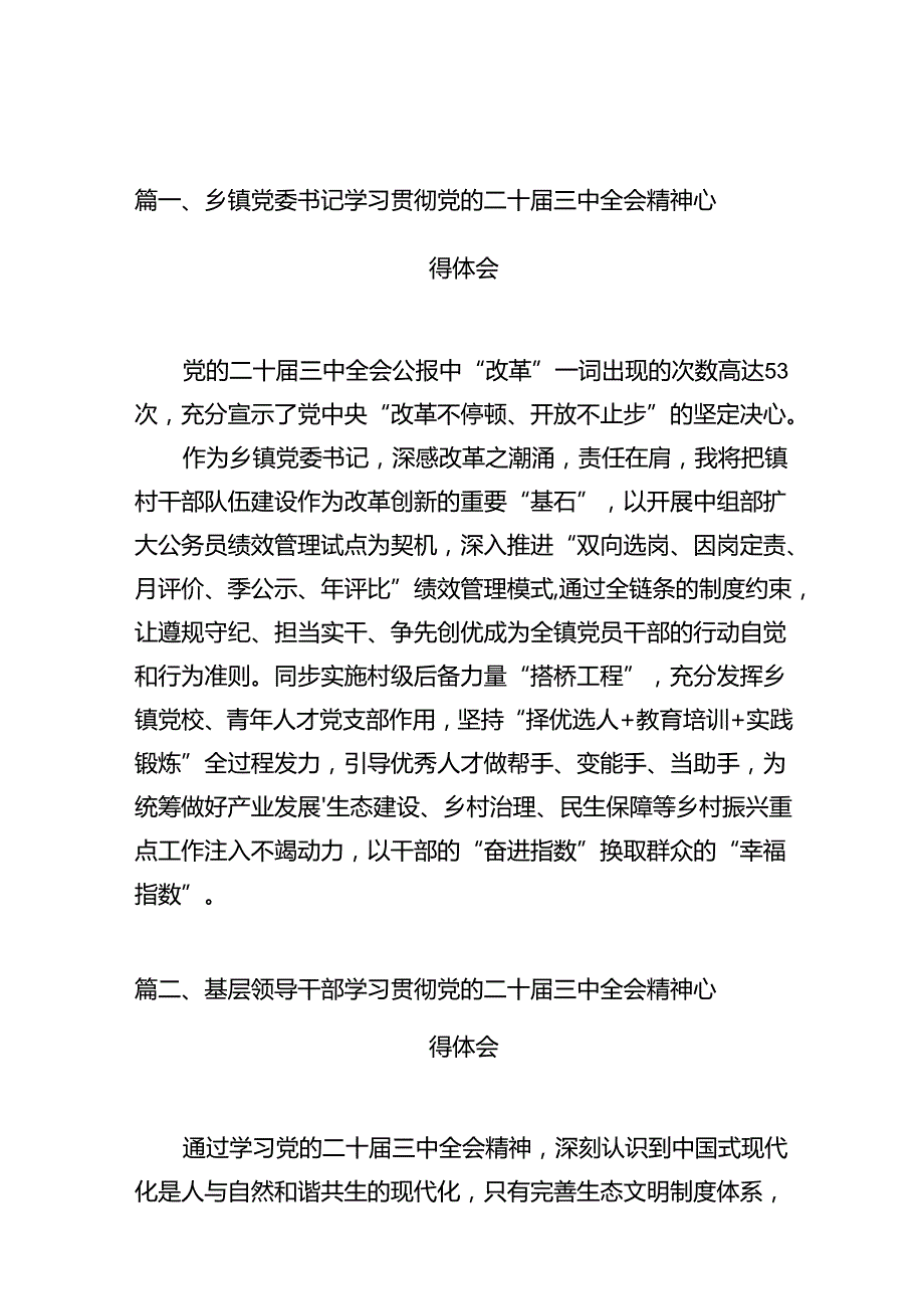 乡镇党委书记学习贯彻党的二十三中全会精神心得体会(精选共10篇).docx_第2页