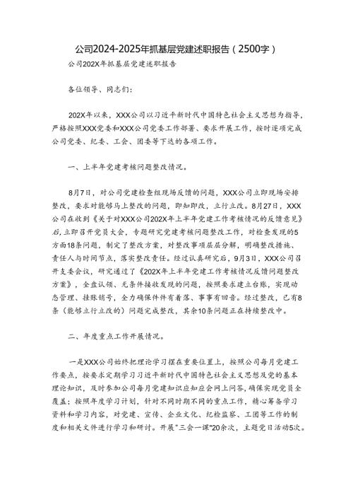 公司20242025年抓基层党建述职报告（2500字）.docx