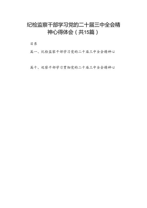 （15篇）纪检监察干部学习党的二十三中全会精神心得体会范本精选.docx