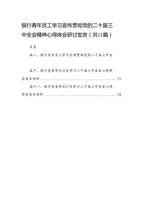 （11篇）银行青年员工学习宣传贯彻党的二十三中全会精神心得体会研讨发言范文.docx