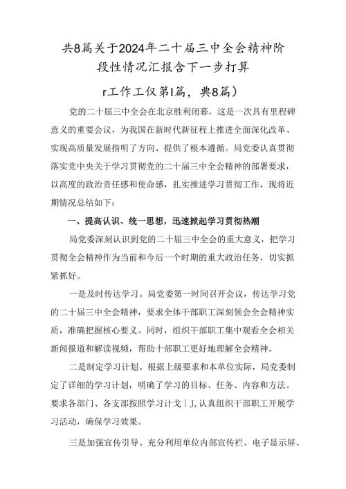 共8篇关于2024年二十三中全会精神阶段性情况汇报含下一步打算.docx