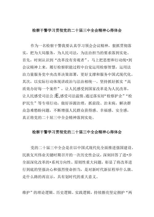 检察干警学习贯彻党的二十三中全会精神心得体会例文8篇（最新版）.docx