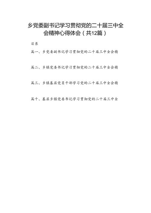 乡党委副书记学习贯彻党的二十三中全会精神心得体会12篇（精选）.docx