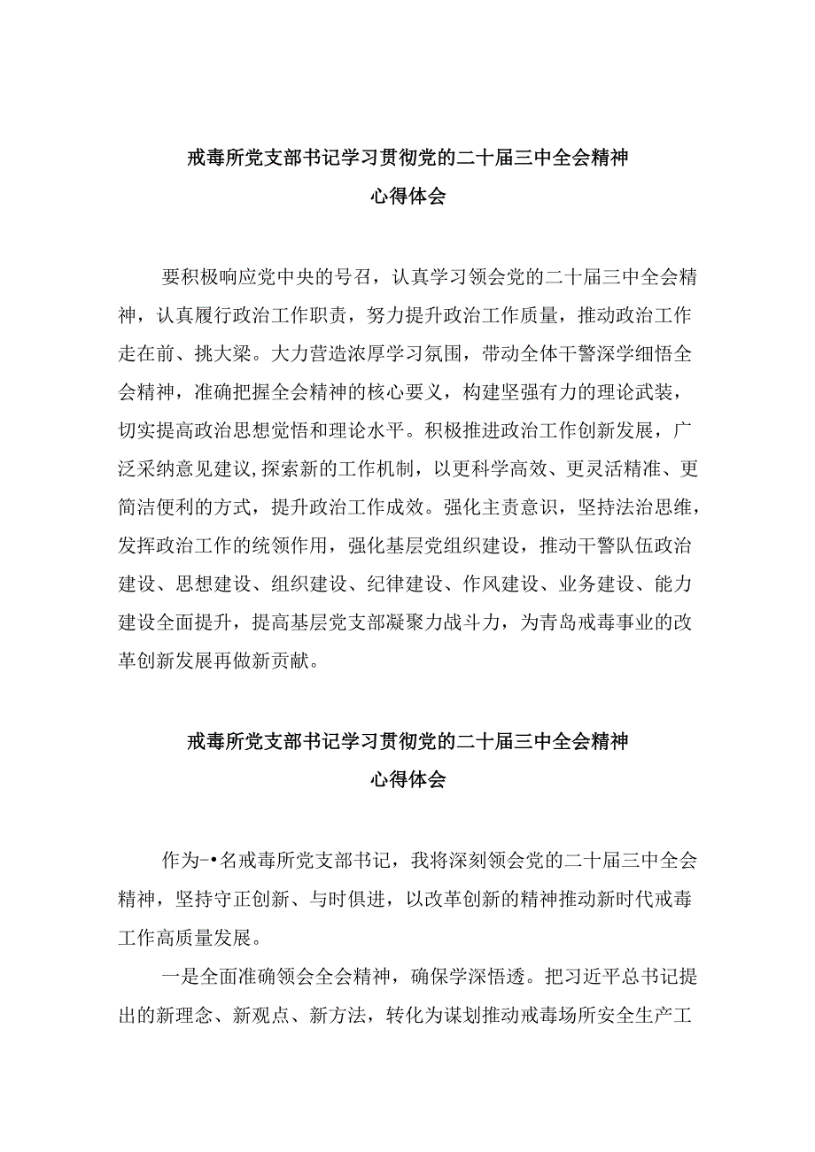 （11篇）戒毒所党支部书记学习贯彻党的二十三中全会精神心得体会范文.docx_第1页