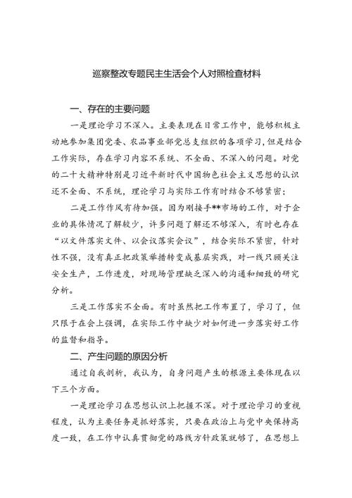 （10篇）巡察整改专题民主生活会个人对照检查材料完整版.docx