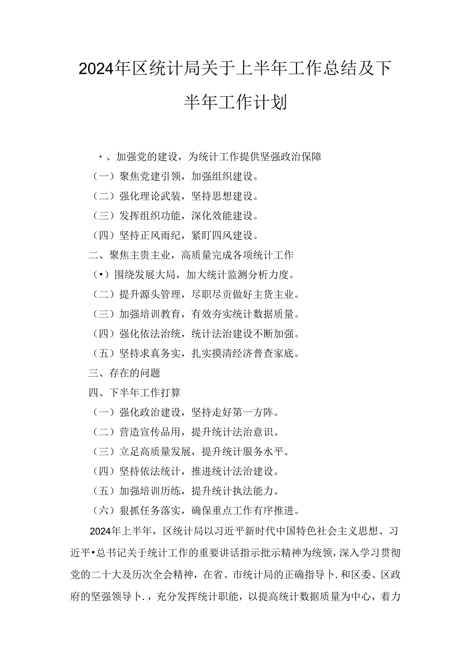 2024年区统计局关于上半年工作总结及下半年工作计划两篇.docx_第1页