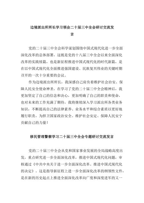 （9篇）边境派出所所长学习领会二十三中全会研讨交流发言（精选）.docx