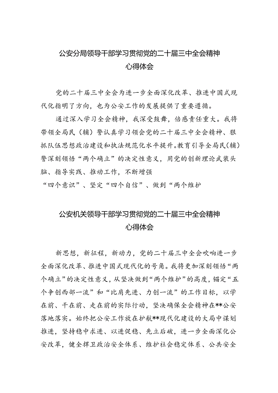 公安分局领导干部学习贯彻党的二十三中全会精神心得体会8篇供参考.docx_第1页
