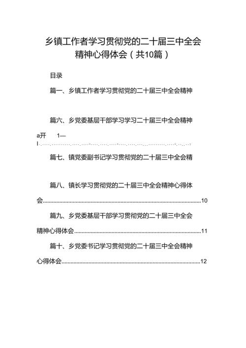 （10篇）乡镇工作者学习贯彻党的二十三中全会精神心得体会范文.docx