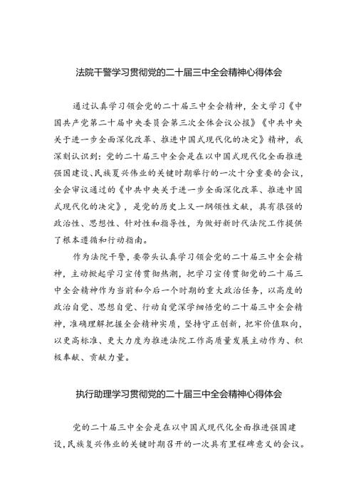 法院干警学习贯彻党的二十三中全会精神心得体会【8篇】.docx