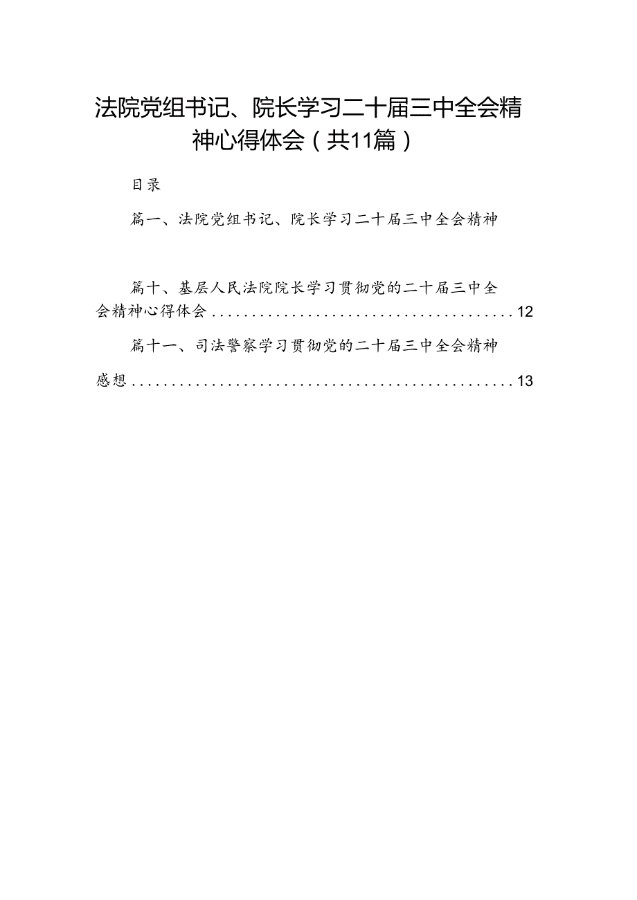 （11篇）法院党组书记、院长学习二十三中全会精神心得体会（精选）.docx_第1页